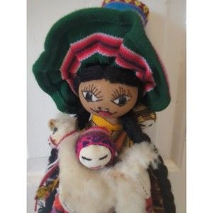 VINTAGE EMBROIDERED PERUVIAN FOLK ART HANDMADE WOMEN 2 BABIES LLAMA SPOOL
